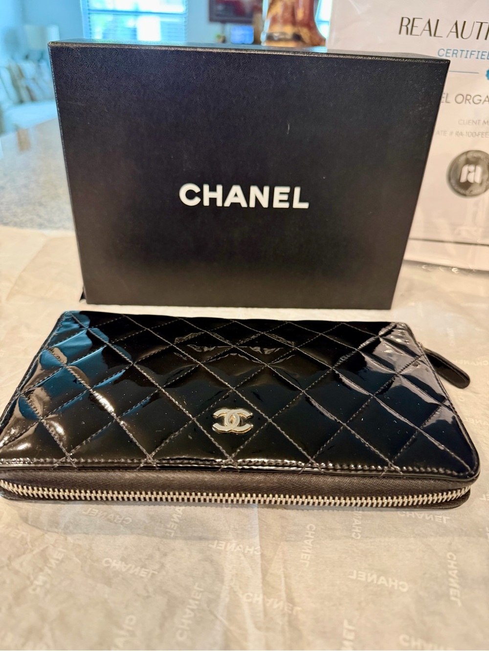 CHANEL Black Quilted Patent Zip-Around Organizer Wallet - Picture 2 of 11